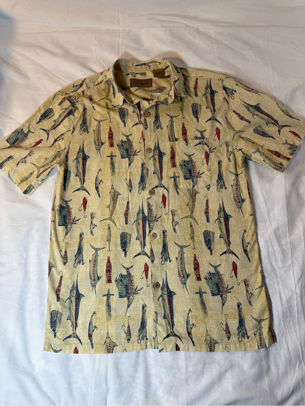 Clearwater Men's Short-Sleeve Fish Print Button-Up Shirt - Yellow